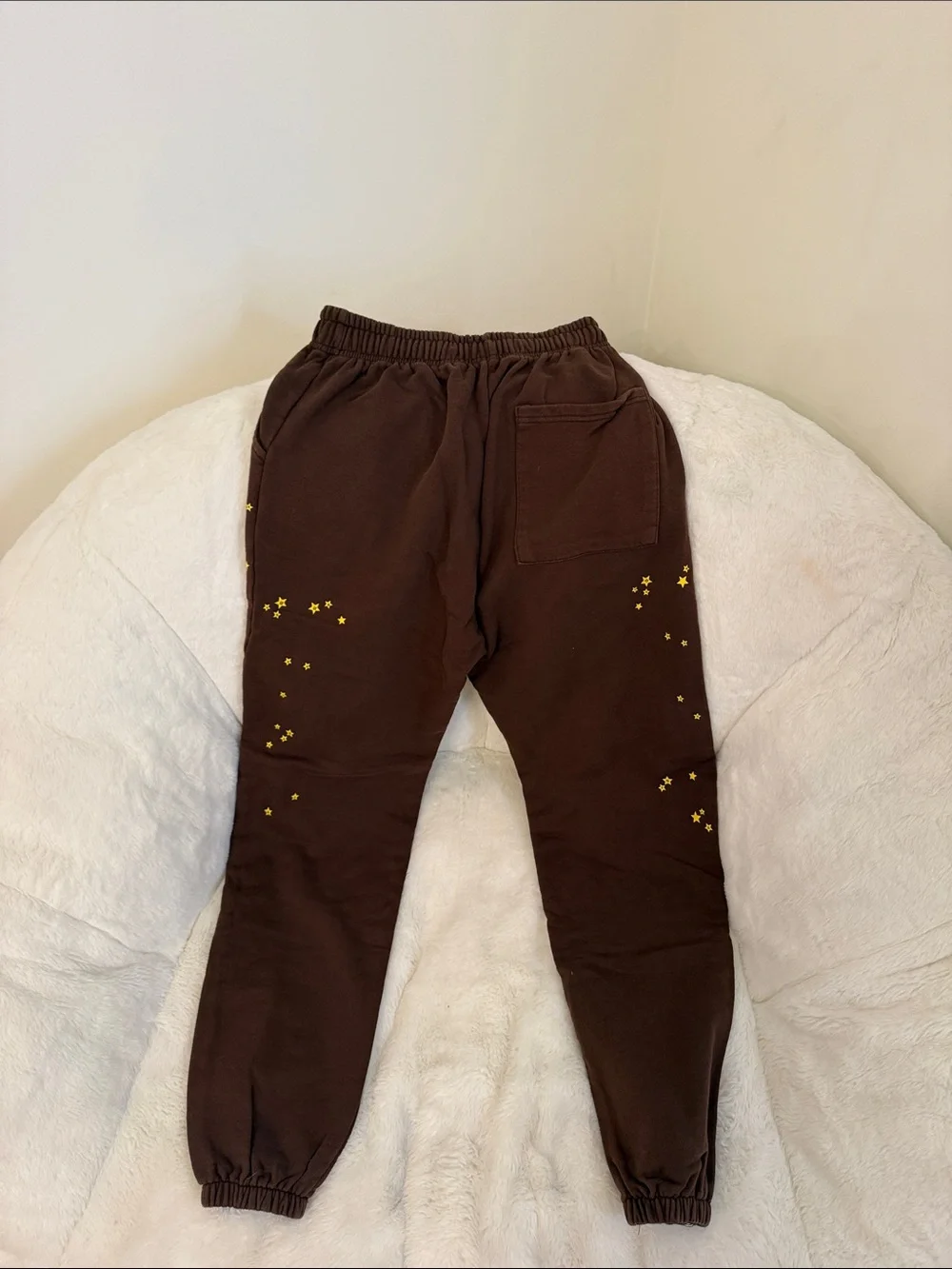 Kids Brown Jogger Pants with Pink Graphic and Yellow Stars